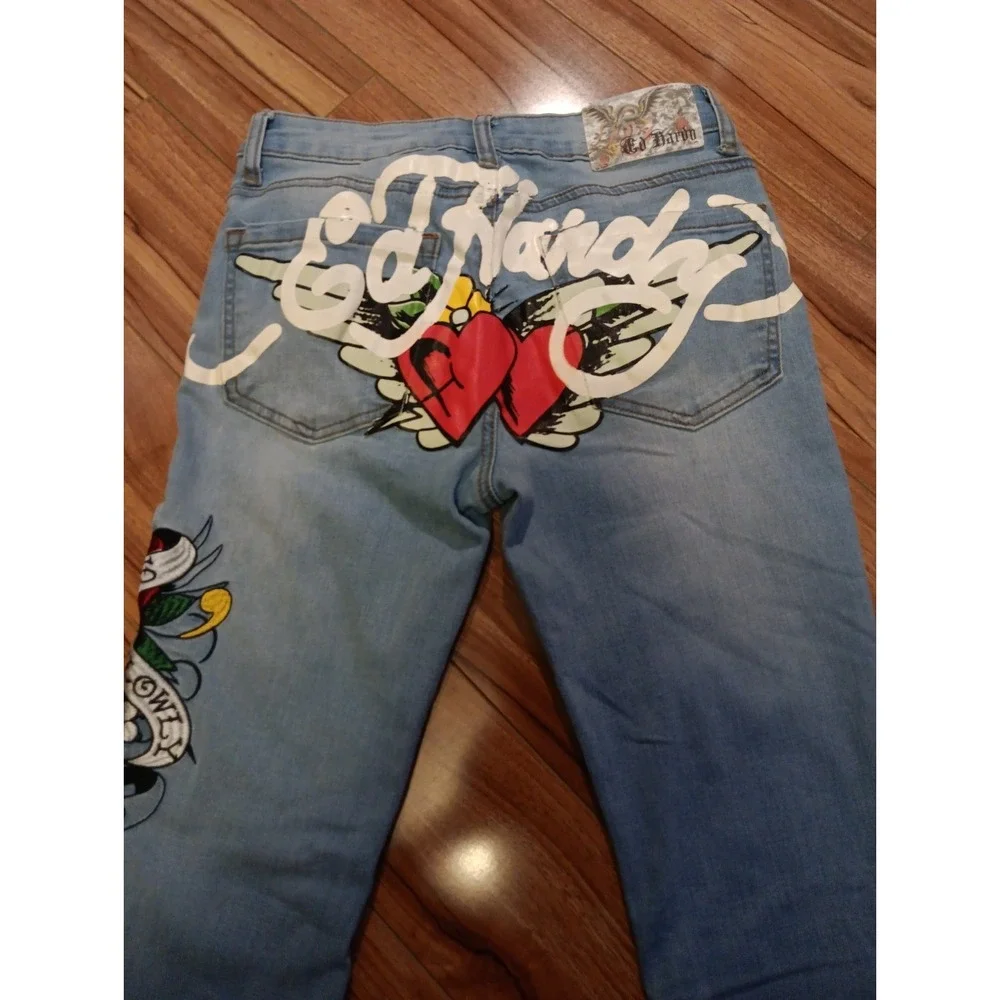 Women's Ed Hardy Jeans‎ size 26X24 Embroidered Wide Leg Love Kills Slow Flared